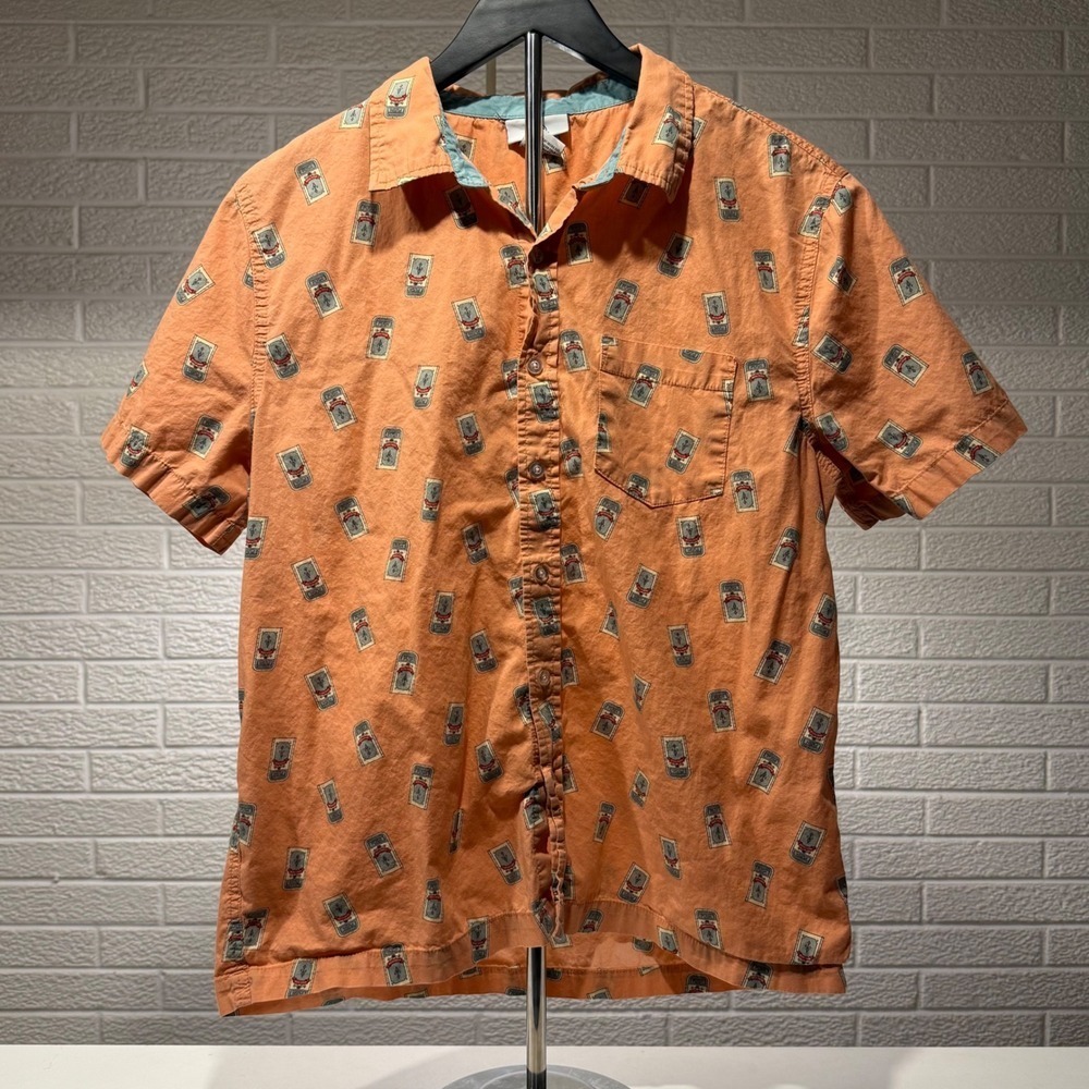 Disney Button Down Shirt Mens Medium Character Print Short‎ Sleeve Orange